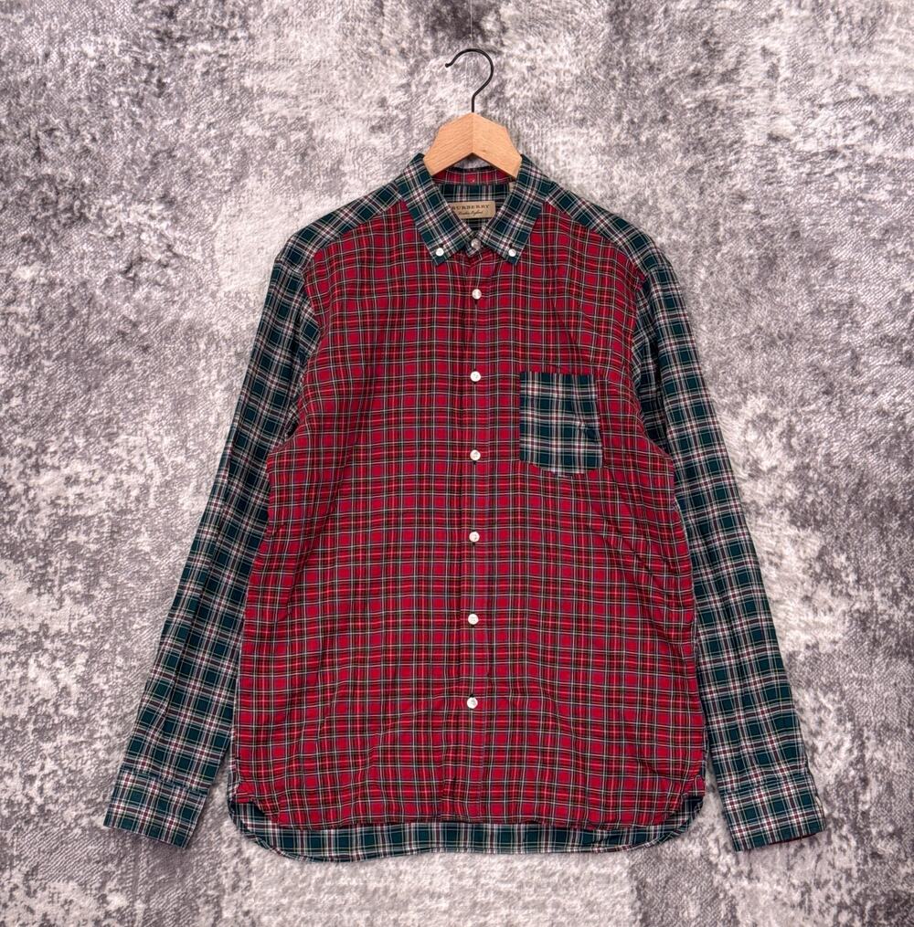 Burberry Shirt Large Mens Mixed Check Plaid Long Sleeve Button Down